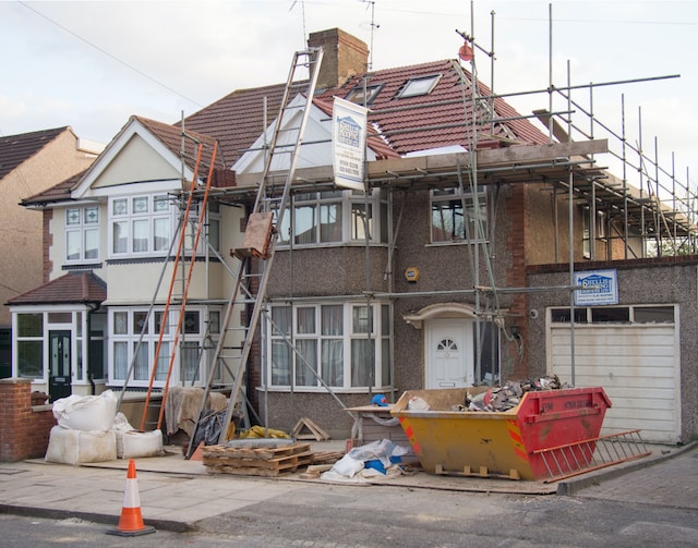 british flat with scaffolding